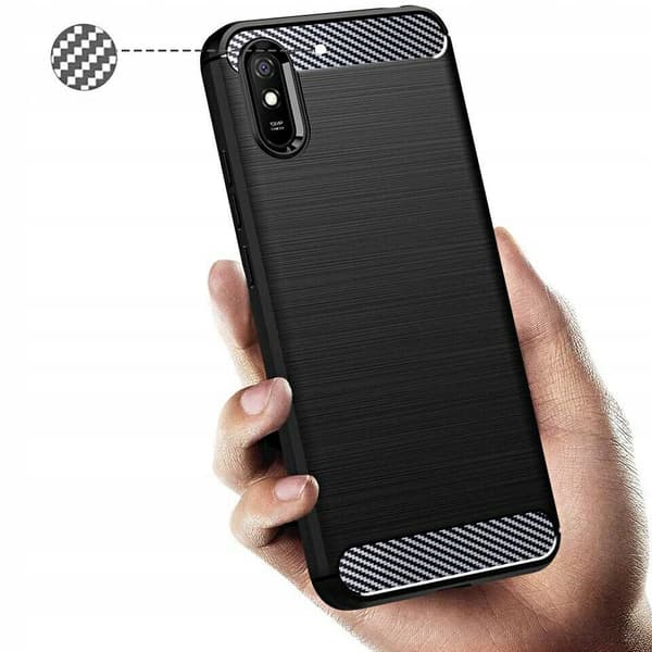 ETUI TIL XIAOMI REDMI 9A / 9AT / 9i ARMOR CARBON ETUI SORT + GLAS