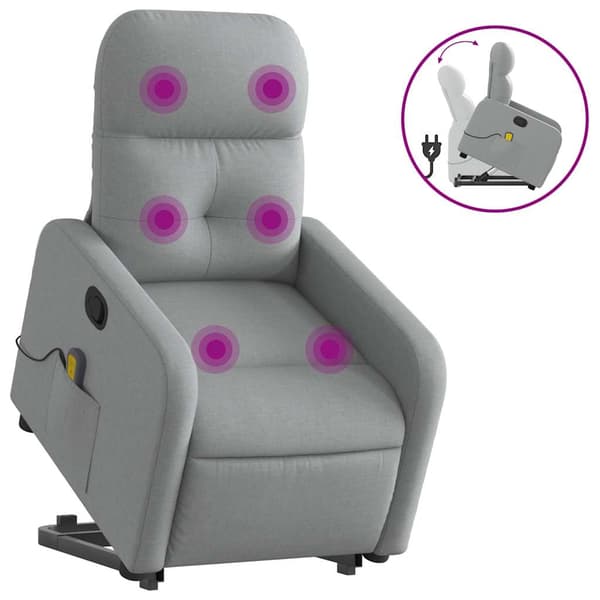 vidaXL Lyftbar massagefåtölj ljusgrå tyg