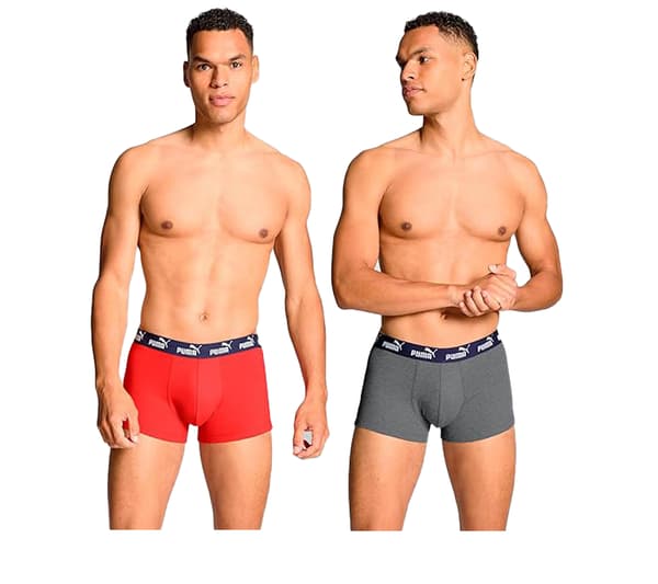 Puma Miesten Elements Basic Boxer 2-Pack Punainen/Harmaa Meleerattu [701232894 003] rL