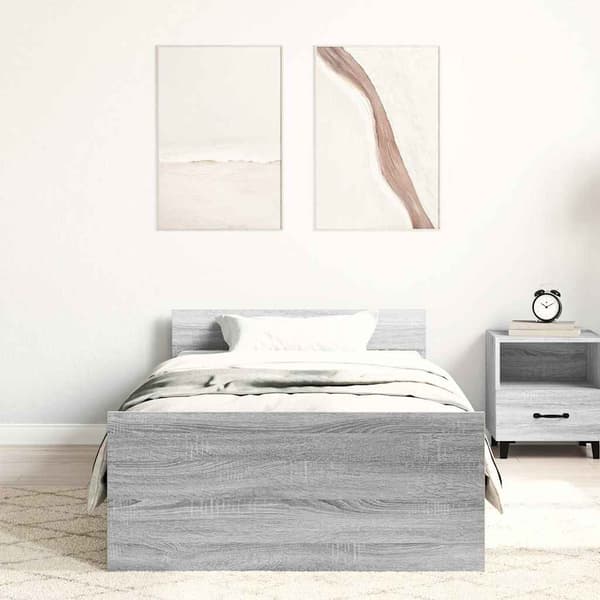 vidaXL Sängram, grå Sonoma Ek, 90x190 cm, träbaserat material