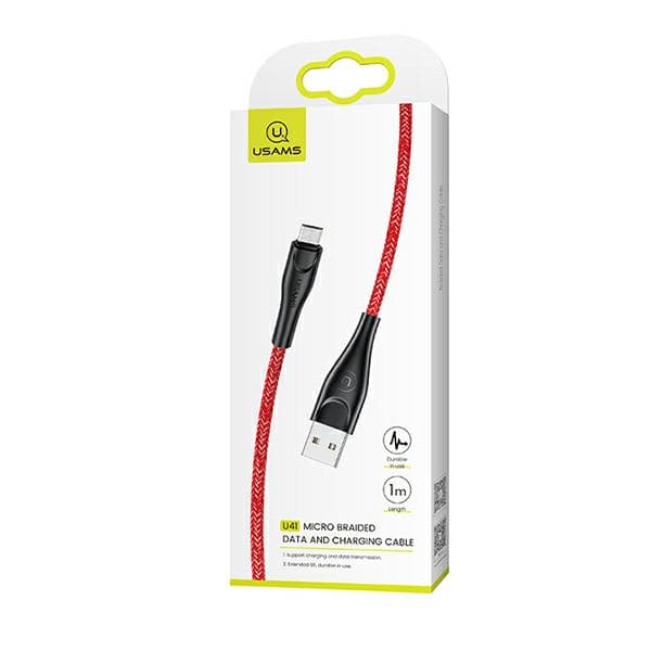 USAMS Punottu U41 USB-A - MicroUSB -kaapeli 1m 2A Punainen