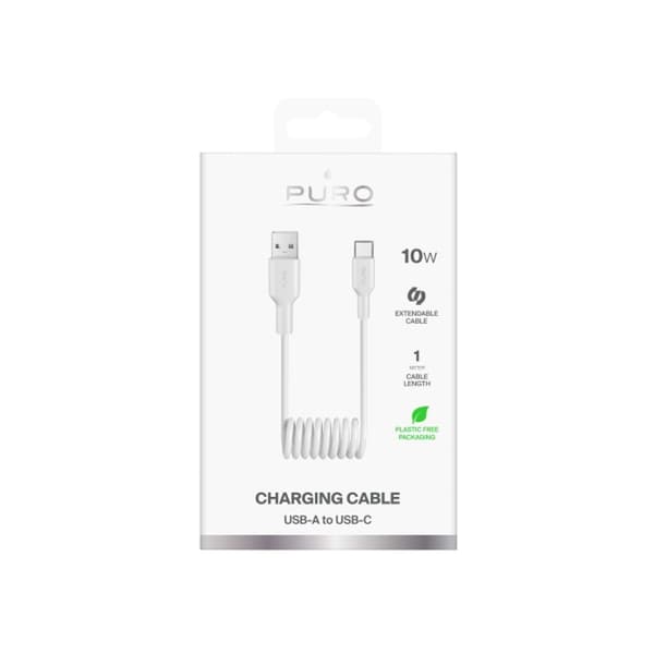 Spiralkabel USB-A - USB-C 10W 1m - hvid