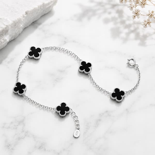 Sølvarmbånd 925 sølv til kvinder Kløver elegant onyx gave