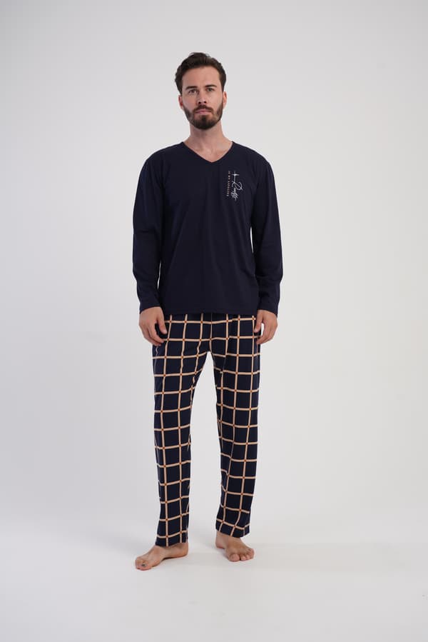 Herrpyjamas i bomull Vienetta 2XL långärmade långbyxor Loose Nice