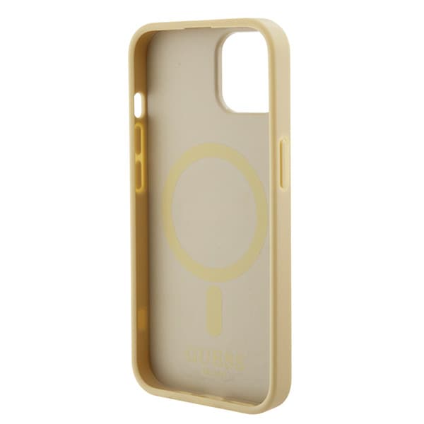 Guess Saffiano MagSafe-etui til iPhone 15 Plus, guld