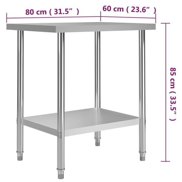 vidaXL køkkenbord 80x60x85 cm rustfrit stål