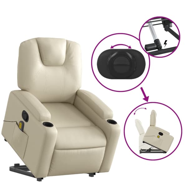 vidaXL Lyftbar massagefåtölj, krämfärgad, konstläder