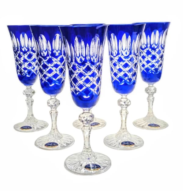 Koboltkrystal champagneglas 150 ml Olive Grid