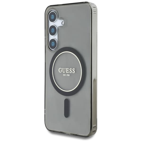 Guess Glitter Circle Classic Logo MagSafe-etui til Galaxy S25, sort
