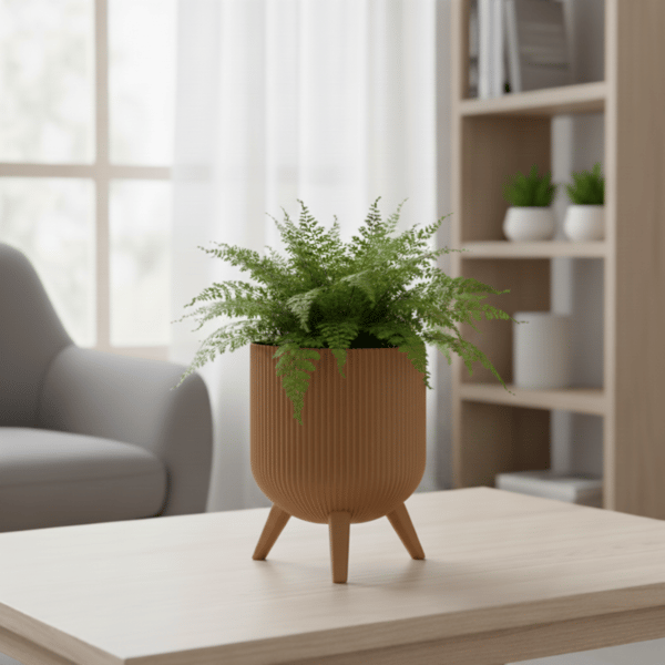 Brun blomkruka med ben, skandinaviskt modernt lock