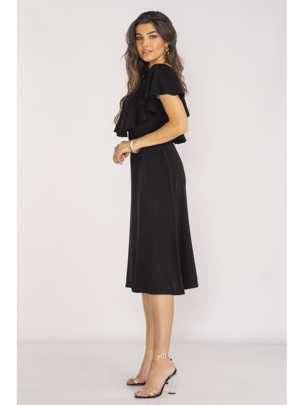 Elegant midikjole i viskose med V-hals, sort M