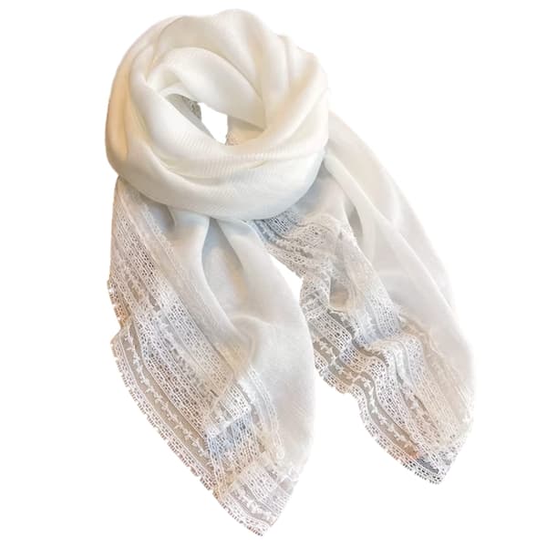 Ecru halsduk med spets - 100x100 cm, bomull med polyester