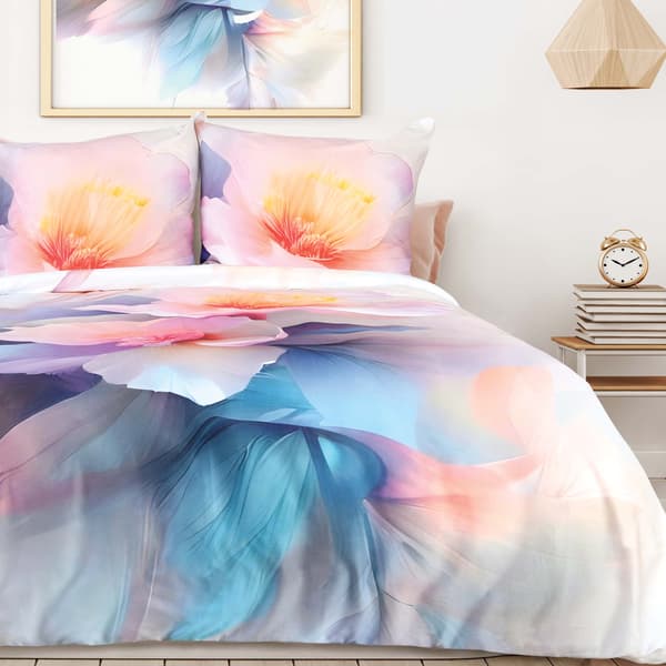 Sengesæt 160x200 SATIN BOMULD digitaltryk malede blomster pastel