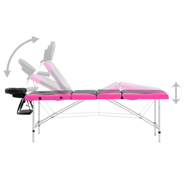 vidaXL foldbart massagebord, 4-zoner, aluminium, sort og pink
