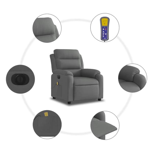 vidaXL elektrisk lænestol med massagefunktion, mørkegrå, stof