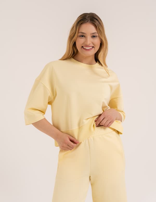 Damesweatshirt, Glat, Løs pasform, Bomuld, Hætteløs, MORAJ L GUL