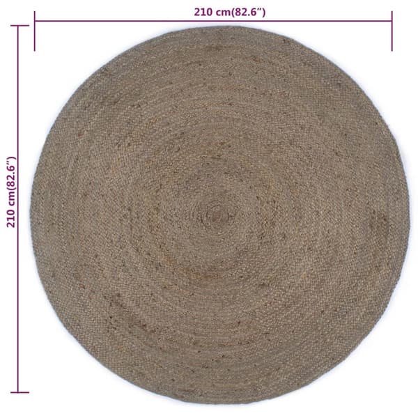 vidaXL Käsintehty juuttimatto, pyöreä, 210 cm, harmaa