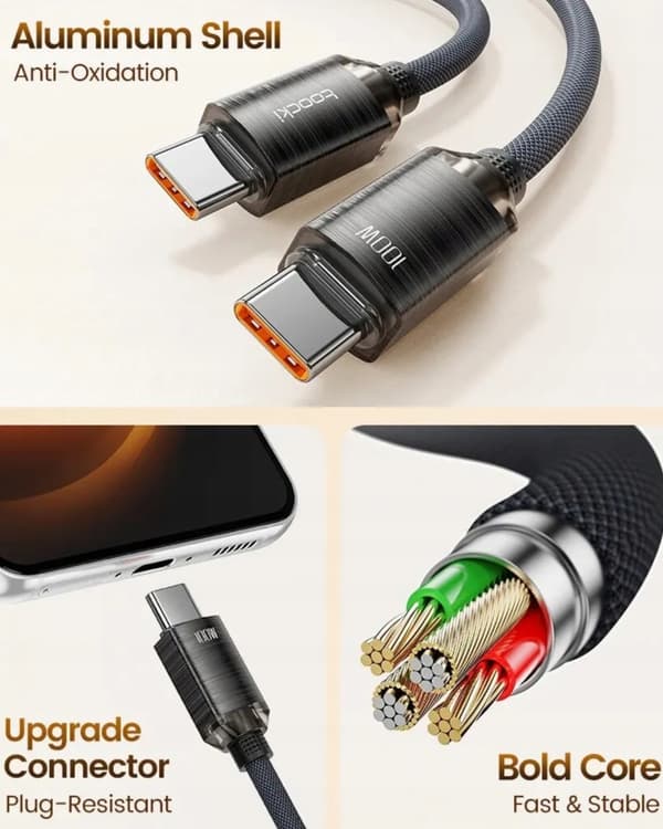 Toocki harmaa nopea USB-C - USB-C QC 4.0 tehokas PD 5A 100W 1m