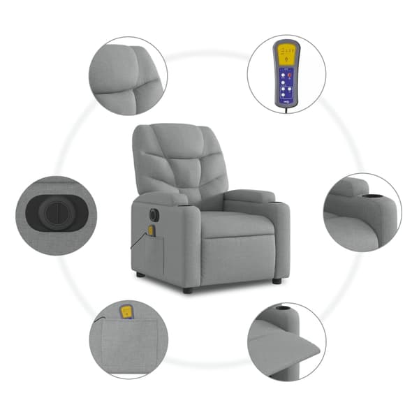 vidaXL Elektrisk lyftande massagefåtölj ljusgrå