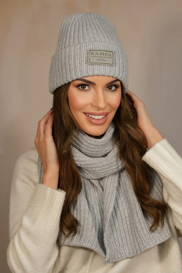 Cashmere sæt hue og tørklæde LETICIA, farve LYS GRÅ