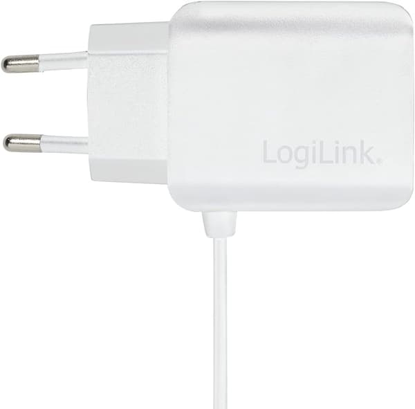 USB-väggladdare 10,5W 2x USB-A + micro-USB-kabel LogiLink 1m vit