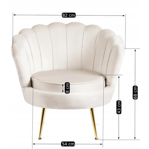 ANGEL Cream Shell Sammet Modern Lounge Fåtölj för Vardagsrummet
