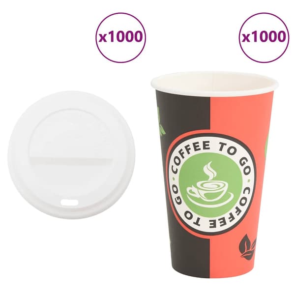 vidaXL Pappmuggar med lock, 1000 st, 400 ml
