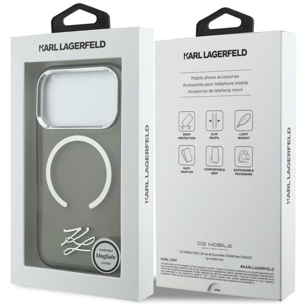 Karl Lagerfeld IML KL Script Logo MagSafe -kotelo iPhone 17 Prolle, musta