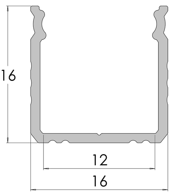 AL12-GLS3-AB-2020: Overflade ALU profilanode sort 16x16mm 2010mm OVERFLADEanode sort