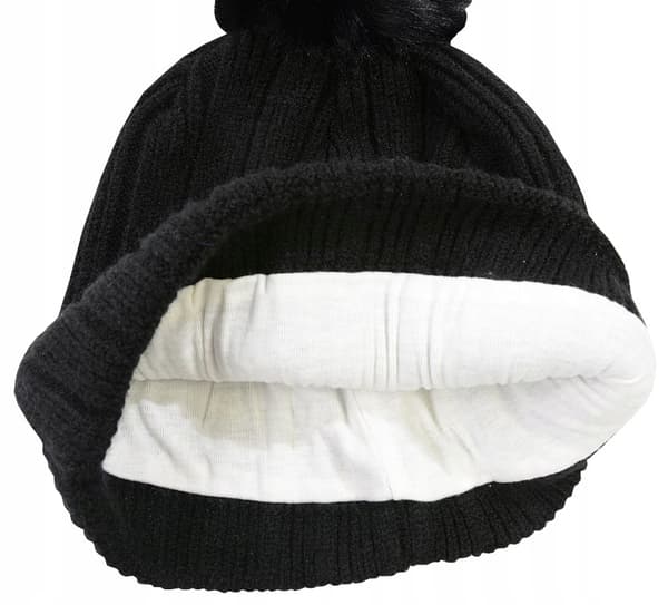 Noviti ungdomsvinterhue med pompon og striber sort 54/58 cm