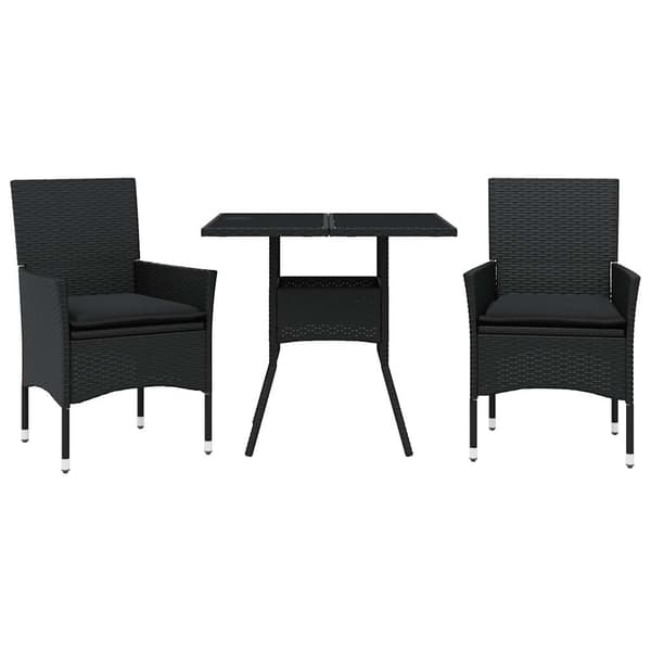 vidaXL havemøbelsæt med 3 dele og hynder, sort, polyrattan