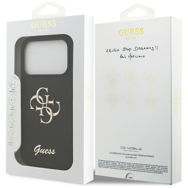 Guess Big 4G Script -silikonikuori iPhone 17 Prolle, musta