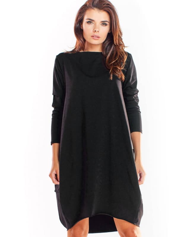 Oversized langærmet kjole i bomuldsjersey, sort L/XL