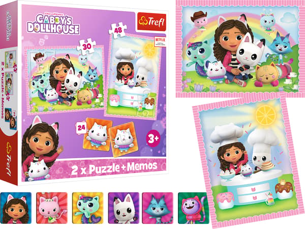 Trefl 2 x Pussel + Gabbys dockhus-memo-spel
