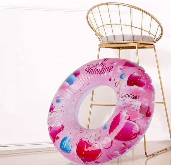 Rosa badring med hjärtan, diameter 80 cm