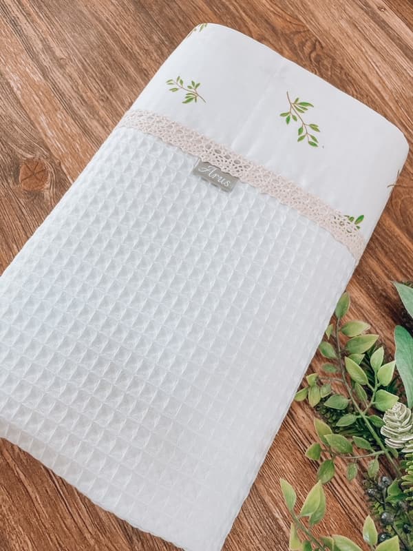 Koc / kocyk wafelek 75x100 Boho Leafs valkoinen