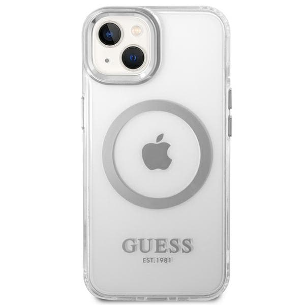 Guess Metal Outline Magsafe-etui til iPhone 14, sølv/sølv