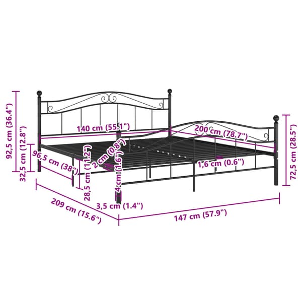 vidaXL sengestel sort metal 140 x 200 cm
