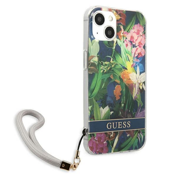 Guess Blommigt Remfodral till iPhone 13 mini, Blå