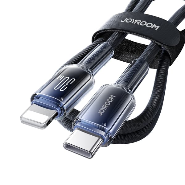 Crystal-Clear Series 30W USB-C til iPhone Lightning-kabel 1,2m - Sort