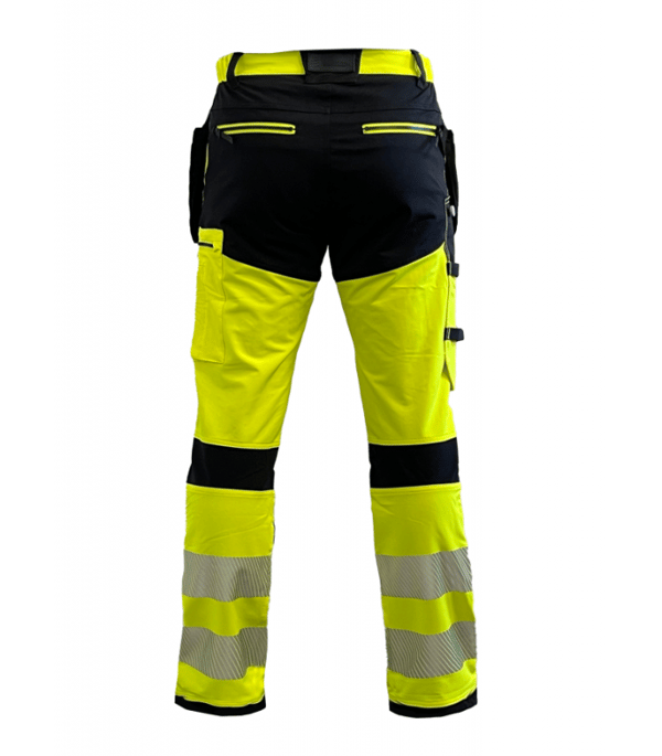 BoSafety TENSION PLUS Reflekterende arbejdsbukser Klasse 2 elastisk materiale 4-vejs stretch gul-sort 64