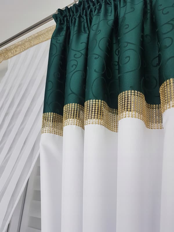 Färdig gardin, dekorationsset med kort panel - flaskgrön