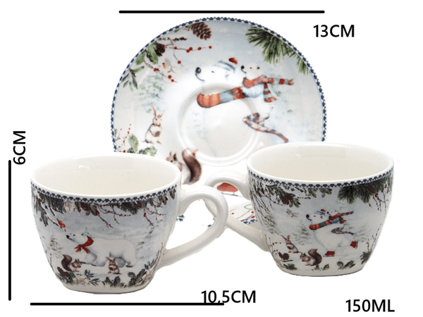 Porslinskoppar 150ml set med 2 vinternallar i presentask