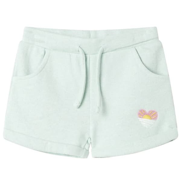 Barnshorts med dragsko, ljus mintmelerad, 128