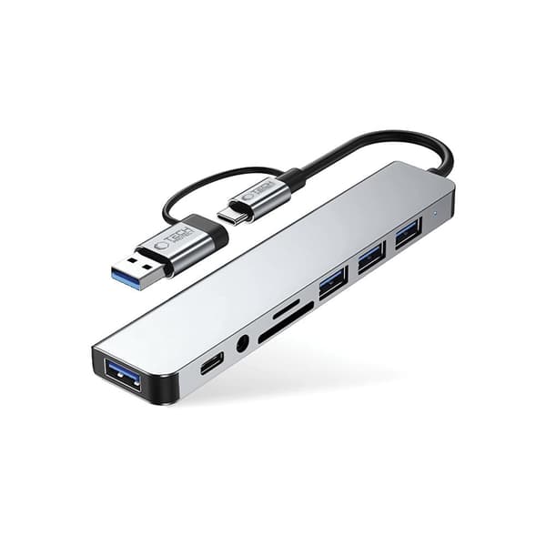 HUB multifunktionell splitter 8in1 USB-C USB-A SD/TF AV3.5 - grå