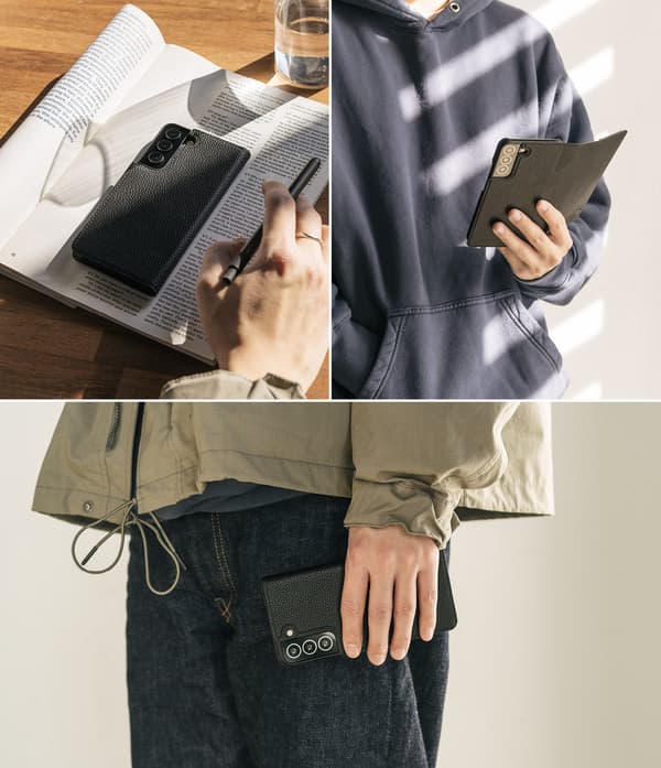 Læder Flip-etui til Galaxy S22+ Folio Signature Sort