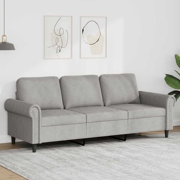 vidaXL 3-sitssoffa ljusgrå 180 cm klädd i sammet