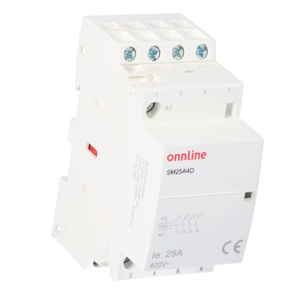 Modulär kontaktor, 4 slutande kontakter, I=25A, spolspänning, U=230V AC, 2 online-moduler