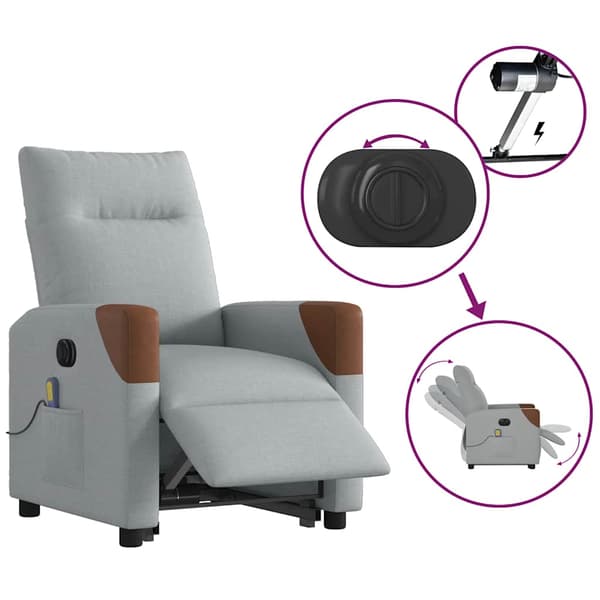 vidaXL Elektrisk lyftande massagefåtölj ljusgrå