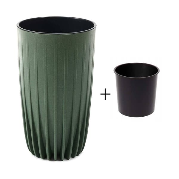 Stripped Tall ECO Wood Flowerpot Grön